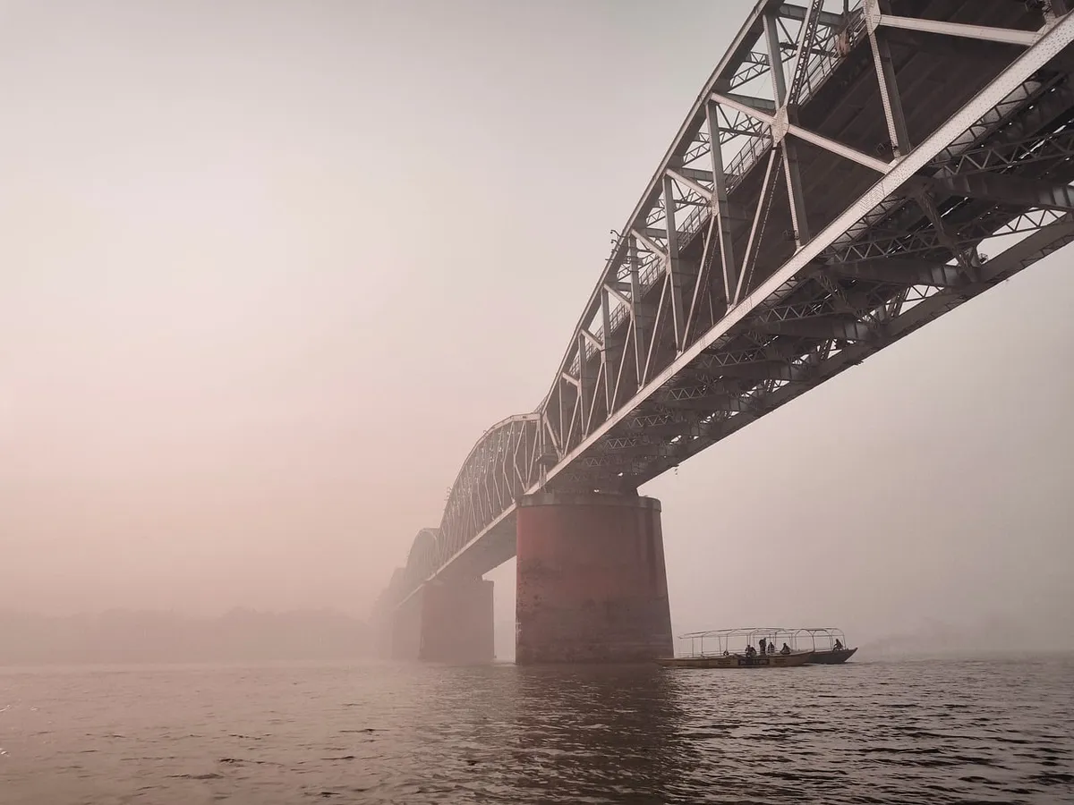 ganges, varanasi, bridge, river, foggy, landscape, india, Uttar Pradesh, Suzabad, India